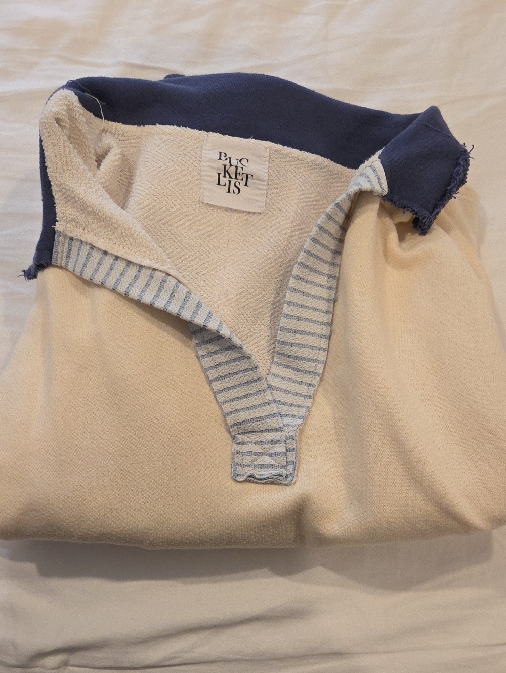 BUCKETLIST Cream Pull-On Bottoms with Navy Waistband